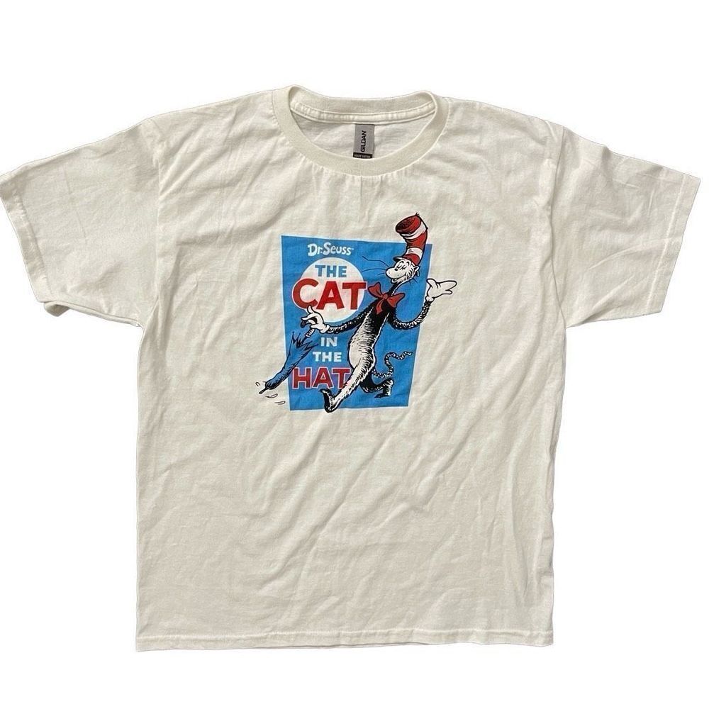 Dr. Suess Cat In The Hat Unisex Kid’s White Crewneck Short Sleeve Graphic Tee L